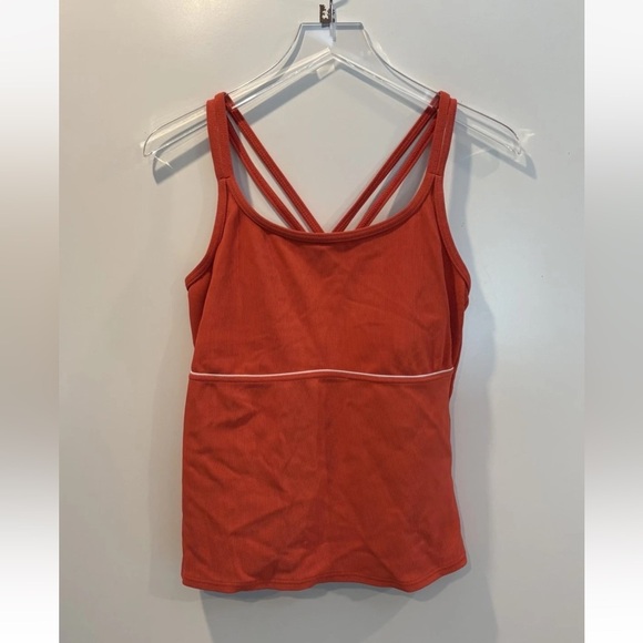 Lands End Orange Ribbed Tankini‎ Top Swimsuit Womens Size 14 (731) - Picture 1 of 4